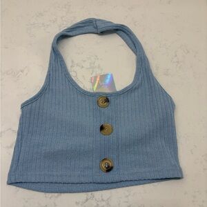 Blue Ribbed Halter Top